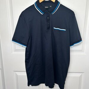 BOSS Hugo Boss‎ Parlay Contrast Trim Polo Shirt Navy Men's XL 100% Cotton